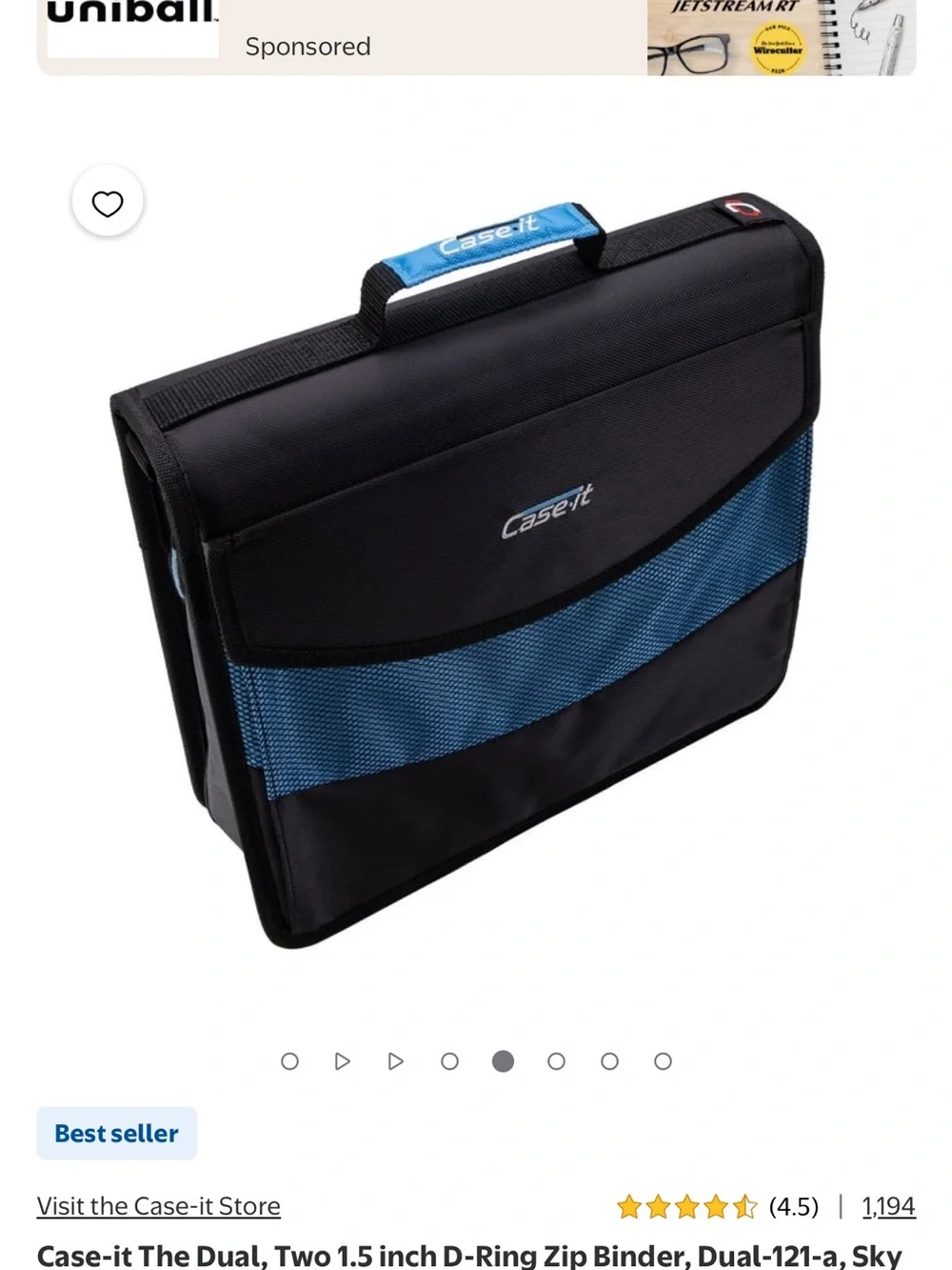 Case-it Dual D-Ring Zip Binder - Black and Blue